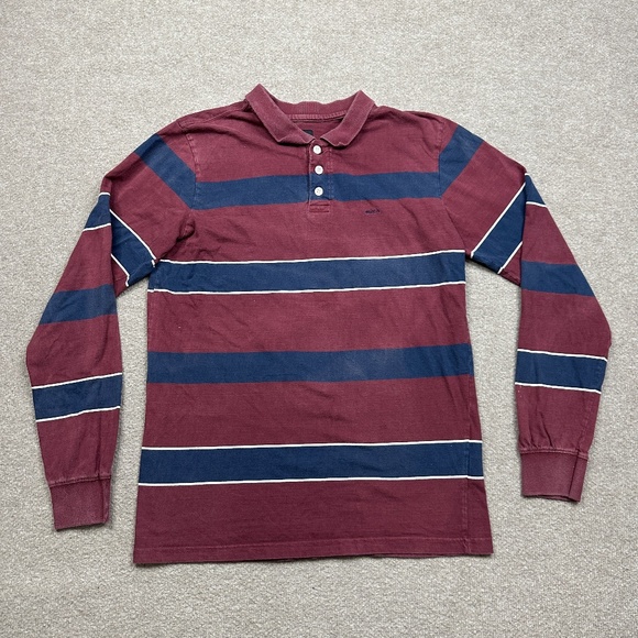 RCVA Polo Shirt Mens Size M Medium Red Long Sleeve Collar Striped Rugby … - Picture 1 of 10